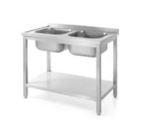 HENDI Stalas su 2 kriauklėmis ir lentyna prisukamas Profi Line 1000x600x(H)850mm 811887 | E-gastro