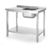 HENDI Kriauklės stalas su lentyna, surenkamas, Kitchen Line, dubuo kairėje, 1000x600x(H)850mm 817025 | E-gastro