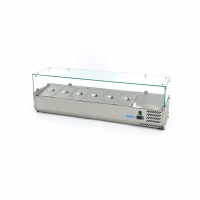 MAXIMA Stalviršinis paruošimo šaldytuvas 140 cm 6 × 1/3 GN su stiklo gaubtu 09400323 | E-gastro