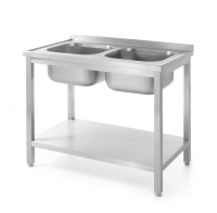 HENDI Stalas su dvejomis kriauklėmis ir lentyna, surenkamas, Profi Line, 1000x700x(H)850mm 812969 | E-gastro