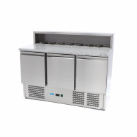 MAXIMA Picos paruošimo šaldytuvas 137 cm 3 durys 8 × 1/6 GN su granito stalviršiu ir viršutine vitrina 09400205 | E-gastro
