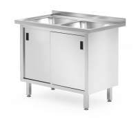 HENDI Stalas su 2 kriauklėmis ir spintele stumdomomis durimis suvirintas Profi Line 1000x600x(H)850mm 813690 | E-gastro