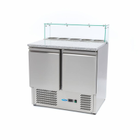 MAXIMA Picos paruošimo šaldytuvas 90 cm 2 durys 5 × 1/6 GN su granito stalviršiu ir stiklo vitrina 09400207 | E-gastro