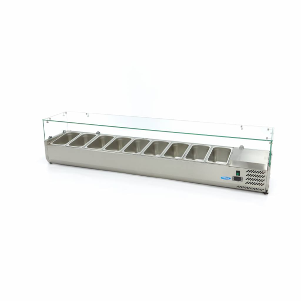 MAXIMA Stalviršinis paruošimo šaldytuvas 200 cm 9 × 1/3 GN su stiklo gaubtu 09400335 | E-gastro
