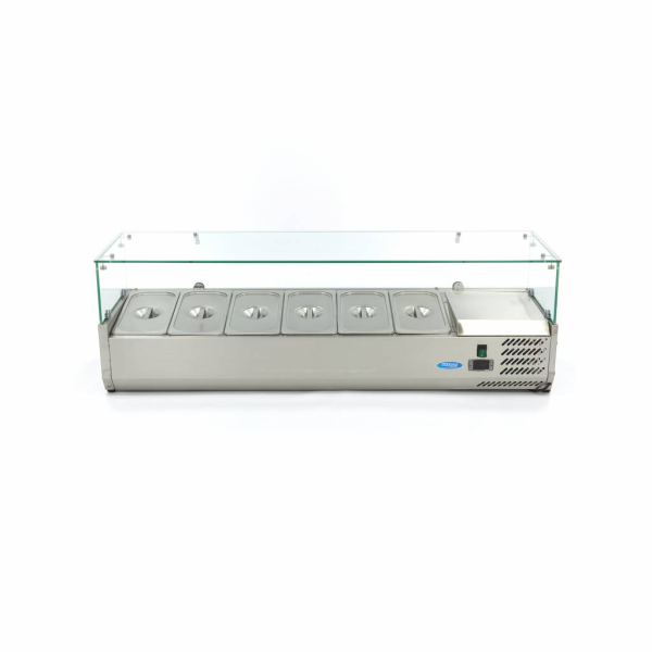 MAXIMA Stalviršinis paruošimo šaldytuvas 140 cm 6 × 1/3 GN su stiklo gaubtu 09400323 | E-gastro