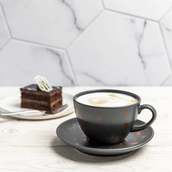 FINE DINE Cappuccino puodelio lėkštė Bloom, juoda, ø160 mm, 6 vnt. 779941 | E-gastro