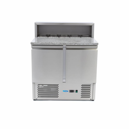 MAXIMA Picos paruošimo šaldytuvas 90 cm 2 durys 5 × 1/6 GN su granito stalviršiu ir viršutine vitrina 09400200 | E-gastro