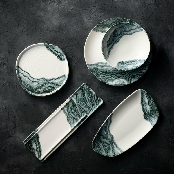 FINE DINE Stačiakampė lėkštė Tide Black, kreminė,  320x110mm, 6 vnt. TDBKOF331 | E-gastro