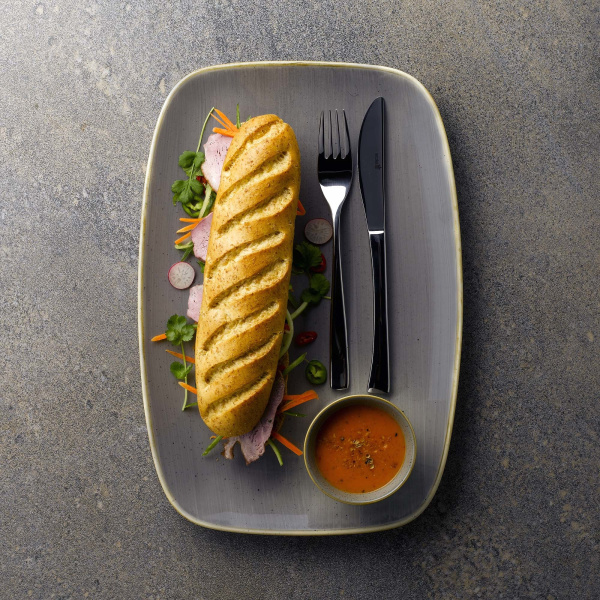 FINE DINE Stačiakampė lėkštė Peppercorn, pilkas, 395x140 mm, 6 vnt. SPGSOP111 | E-gastro