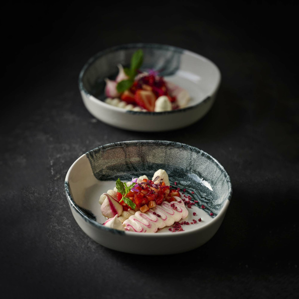 FINE DINE Stačiakampė lėkštė Tide Black, kreminė,  320x110mm, 6 vnt. TDBKOF331 | E-gastro