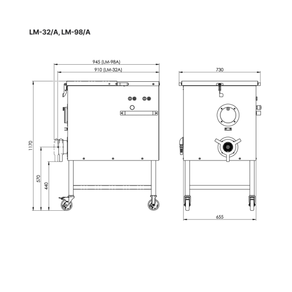 KONETEOLLISUUS Automatinė mėsmalė-maišyklė LM-32/A, nerūdijančio plieno, 1150kg/val., 400V/3kW ELMA03201 | E-gastro