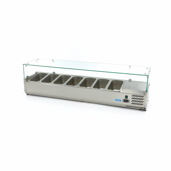 MAXIMA Stalviršinis paruošimo šaldytuvas 160 cm 7 × 1/3 GN su stiklo gaubtu 09400329 | E-gastro
