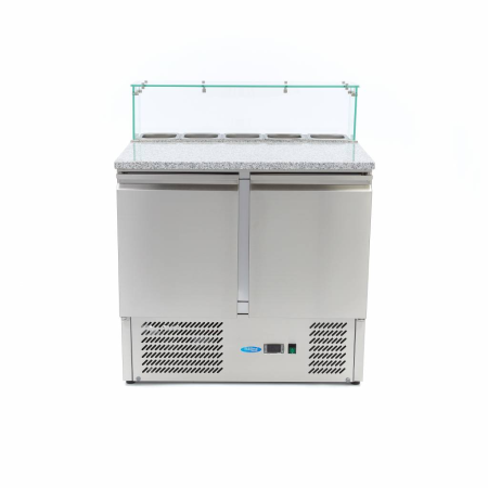 MAXIMA Picos paruošimo šaldytuvas 90 cm 2 durys 5 × 1/6 GN su granito stalviršiu ir stiklo vitrina 09400207 | E-gastro