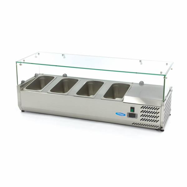 MAXIMA Stalviršinis paruošimo šaldytuvas 120 cm 4 × 1/3 GN su stiklo gaubtu 09400320 | E-gastro